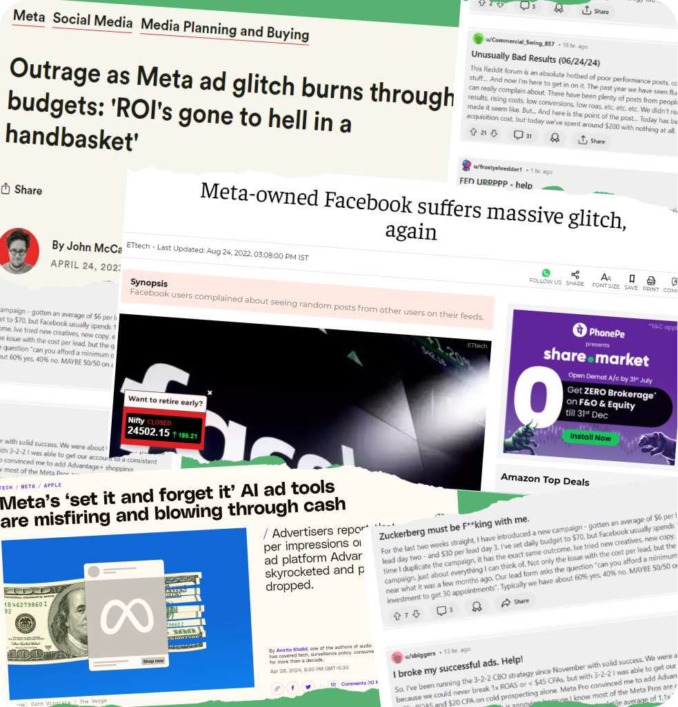 Meta Ad Glitch Headlines Collage