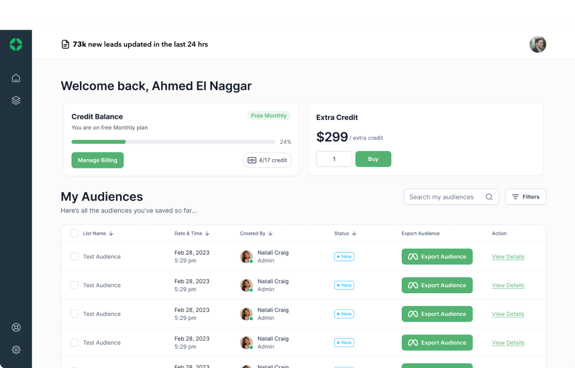 Screenshot of GoAudience's Dashboard